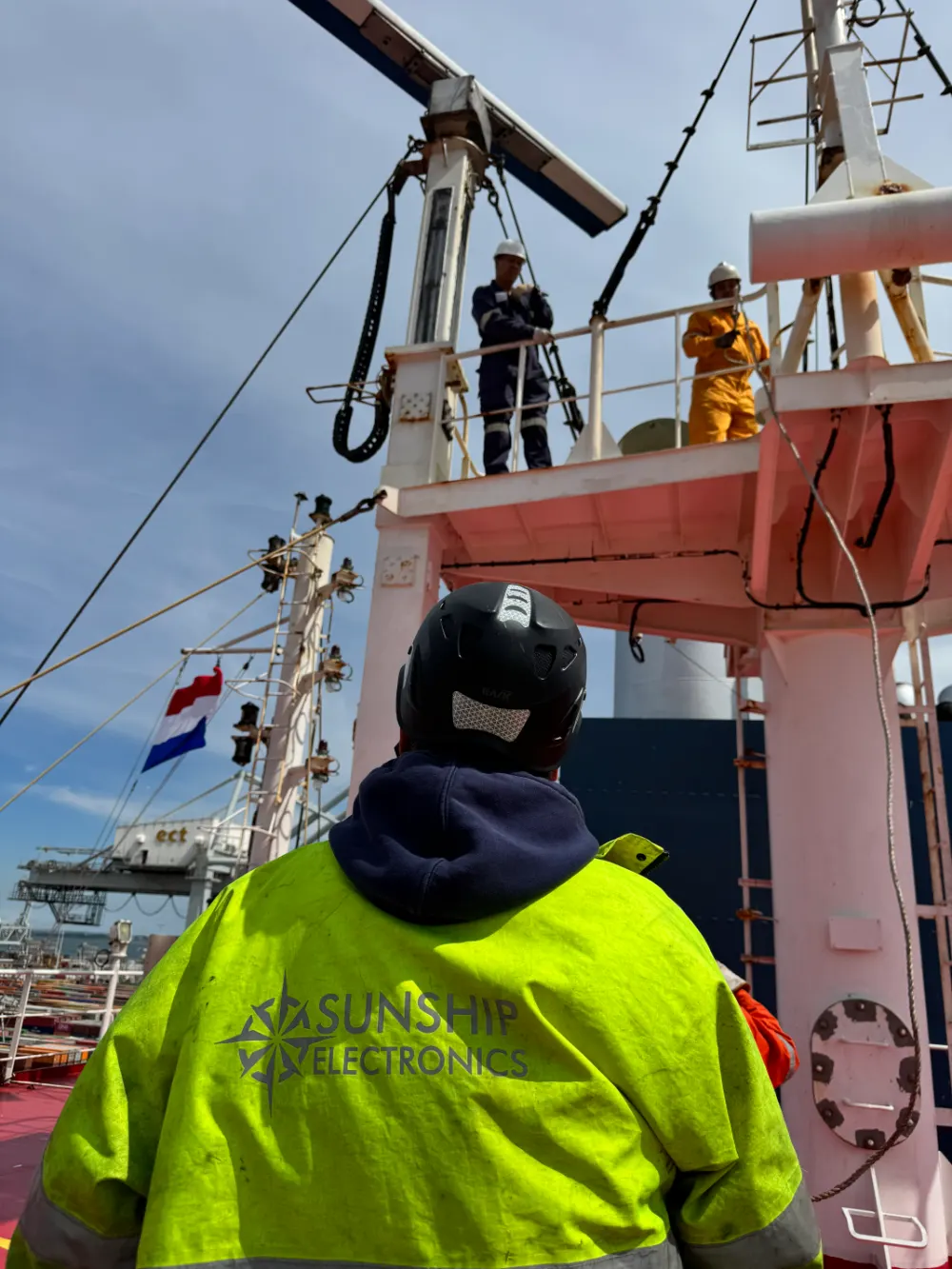 Technician boarding a vessel